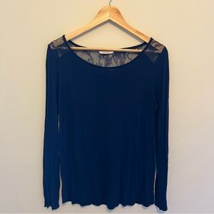 From Paris! Camaieu Dark Blue Lace Top Shirt, Size M